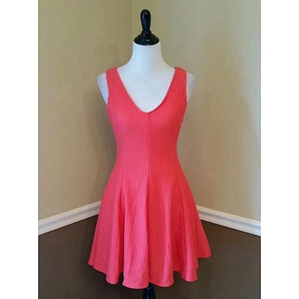 Coral Skater Dress Textured Retro Flirty Dancing by Ixia ModCloth Sleeveless